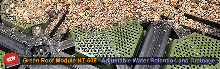 A close-up view of the HT-508 Green Roof Module showcasing its seamless, interlocking modular design for efficient installation.